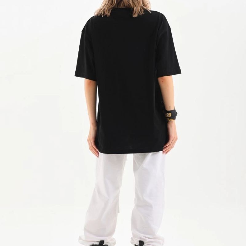 Kadın Düz  Kısa kol Penye T-shirt - Siyah